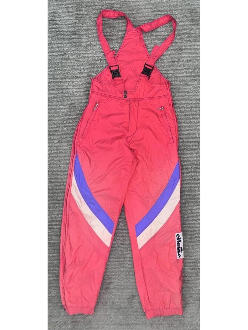 ELLESSE BIB VTG 60s 70s Snowsuit WomenSnow Bib Pants Sz 12 Red RETRO